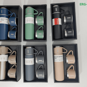 Vacuum Insulated Bottle Water Flask Gift Set with Two Cups Hot & Cold