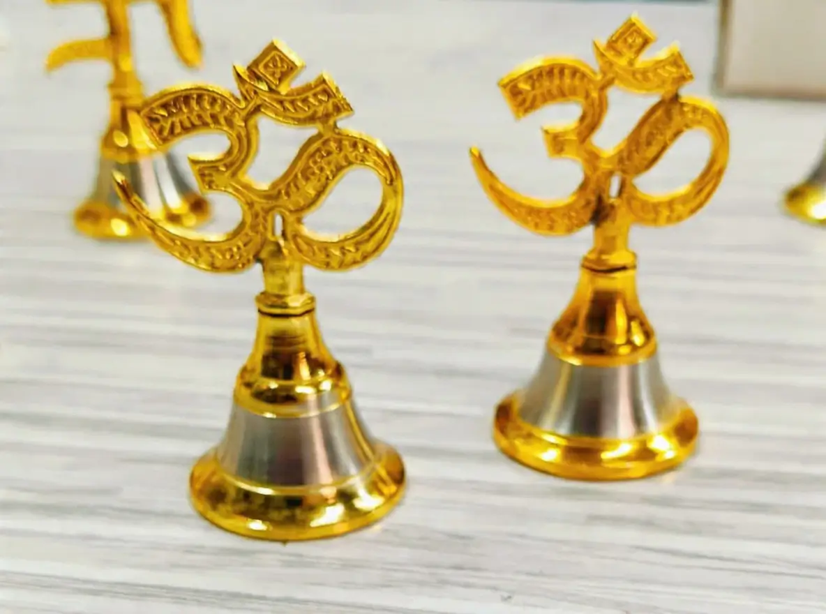 Brass Coated Om Design 4 inch Bell 1 Pc Gift Set