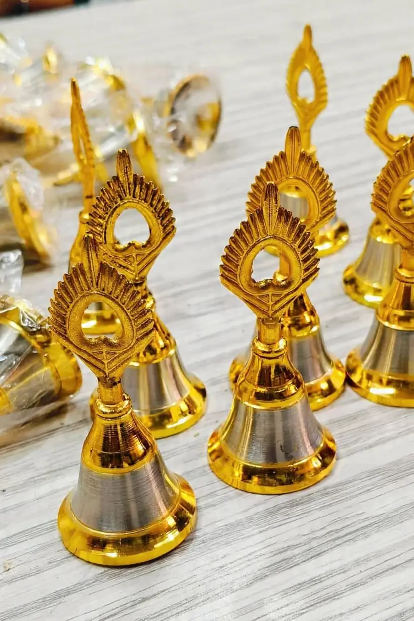 Brass Coated Peacock Design 4 inch Bell 1 Pc Gift Set