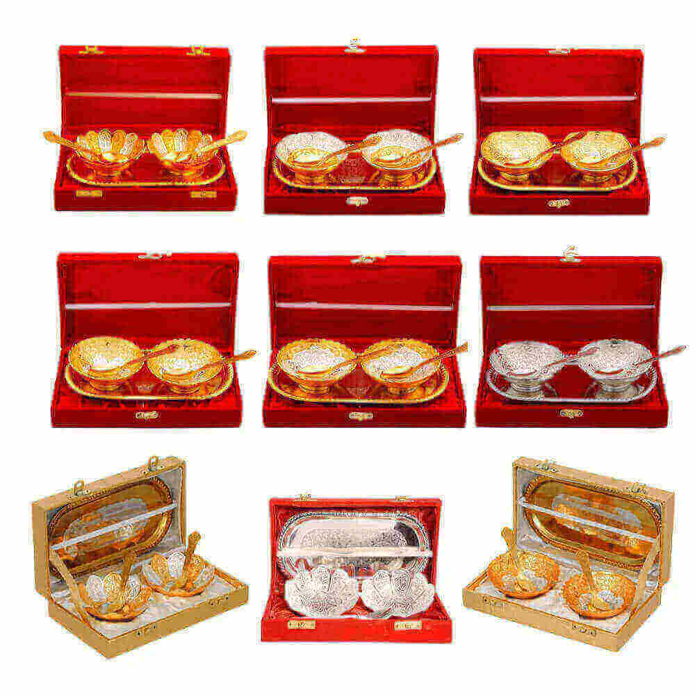 Brass Decor 2 Bowls with 1 Serving Plate & 1 Spoon Gift Set