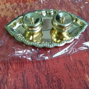Brass Leaf Design Haldi Kumkum 2 Dibbi Gift Set