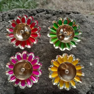 Brass Multicolor 3 Inch Sunflower Diya Gift Set