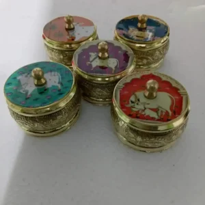 Brass Pichwai 2 Inch Kumkum Box(Dibbi) 1Pc with Lid Gift Set1