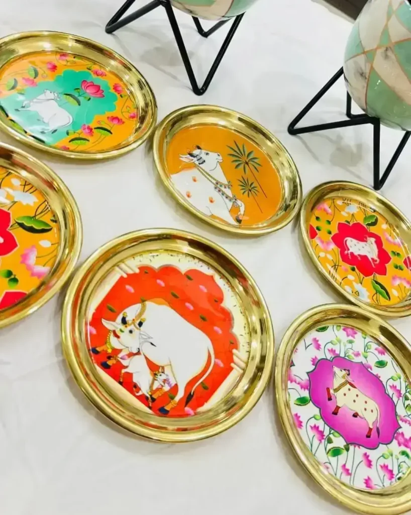Brass Pichwai Design 6 Inch Plate 1Pc Gift Set2
