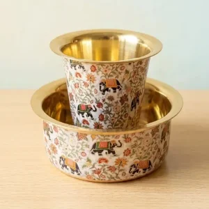Brass Pichwai Designer Coffee Glass & Dabra Gift Set