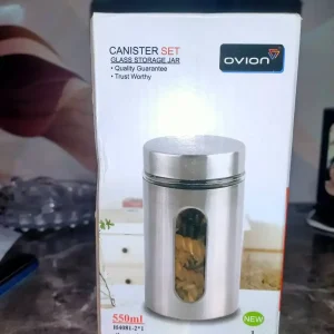 Coffee & Tea Stainless Steel Round Glass Jar 550ml 1pc Gift Set