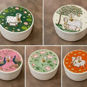 Designer Powder Coated Pichwai Dryfruit Jar with Lid 1pc Gift Set