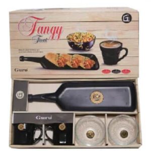 Glass Tangy Treat 5Pcs (2 Bowls+2Mugs+1Platter ) Exclusive Gift Set for Dining - Black