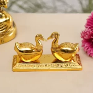 Golden Metal Double Swan Haldi & Kumkum Holder Gift Set4