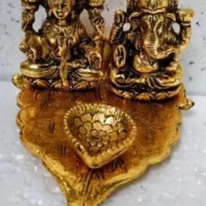 Golden Metal Lakshmi Ganesh Leaf Oil Diya
