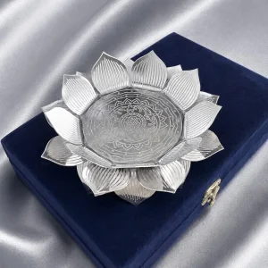 Kamal Flower Design German Silver Base Stand for Pooja Idol Gift Set