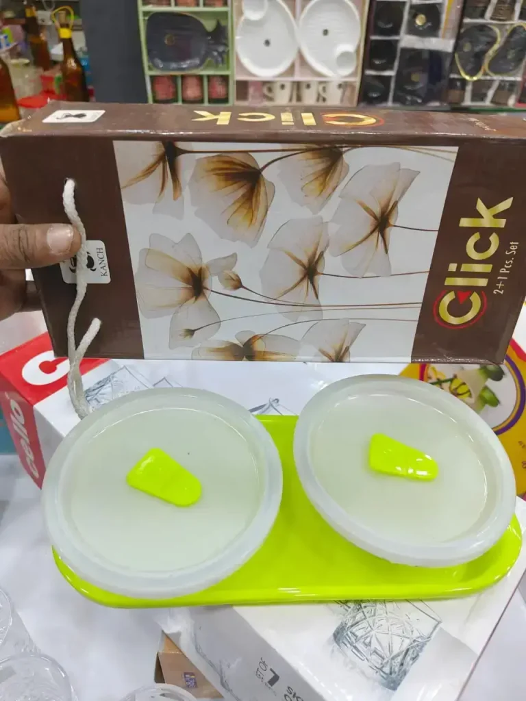 Kanch Click (2+1) 2 Glass Bowl with Lid & 1 Tray Gift Set
