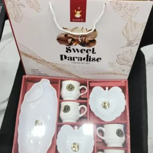 Kanch Sweet Paradise 7 Pcs Ceramic 1 Coffee Cups, 1 Leaf Snack Platter & Bowls Gift Set