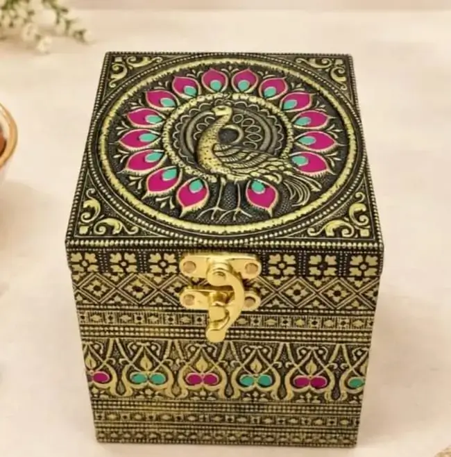 Meenakari Dryfruit Box with Tiny Glass Jar 1pc Gift Set 1