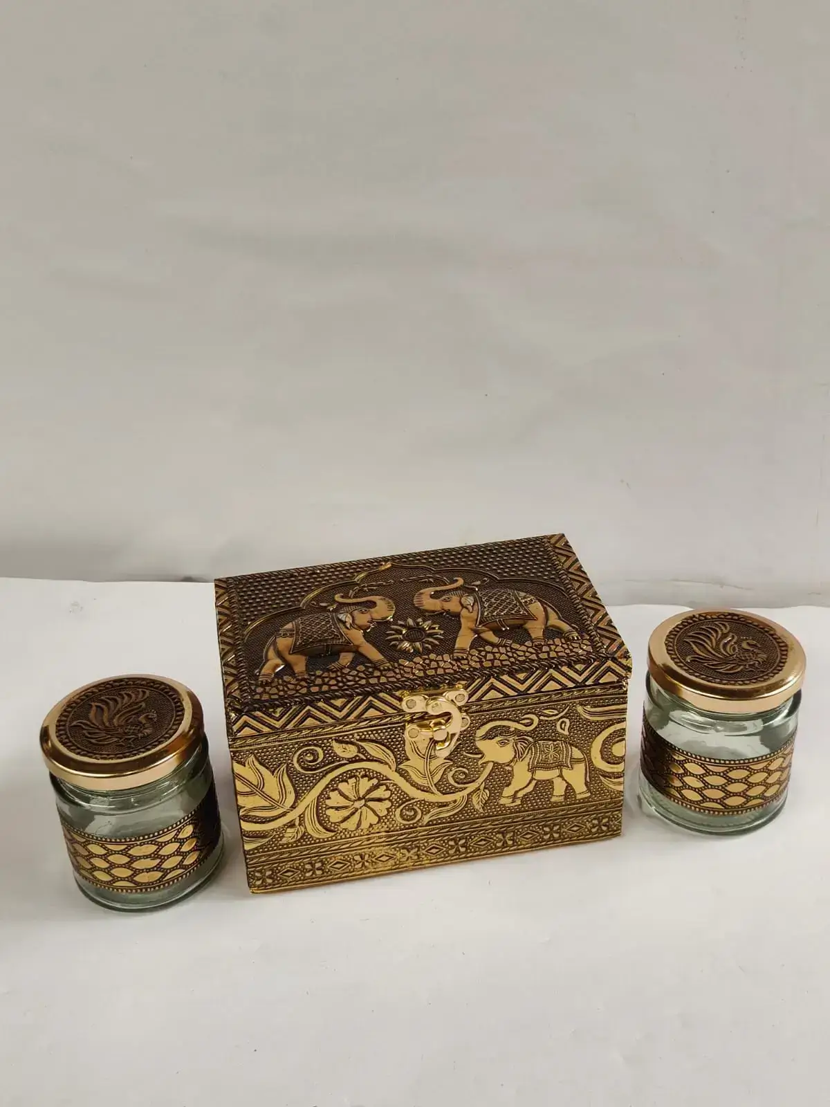 Meenakari Dryfruit Box with Tiny Glass Jar 2pc Gift Set