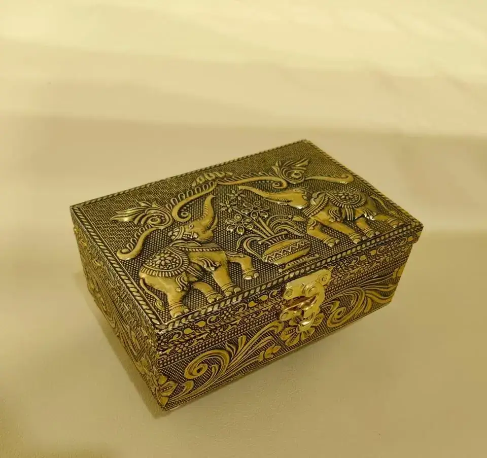 Meenakari Dryfruit Box with Tiny Glass Jar 2pc Gift Set