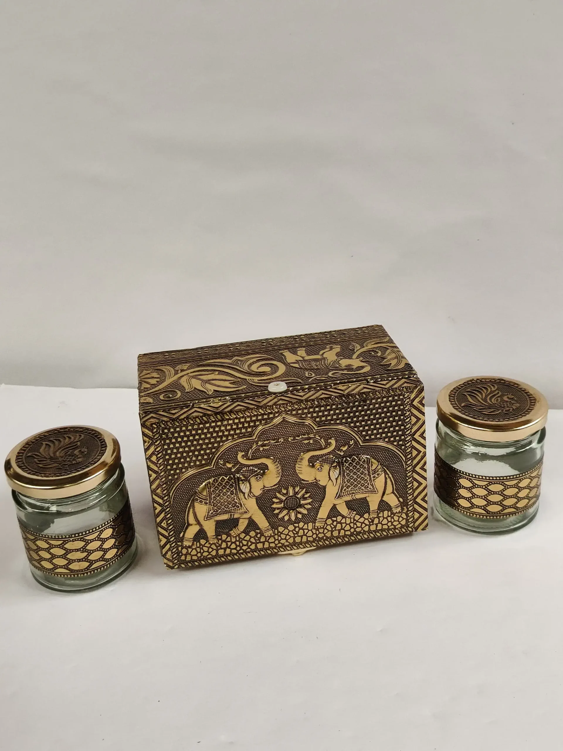 Meenakari Dryfruit Box with Tiny Glass Jar 2pc Gift Set