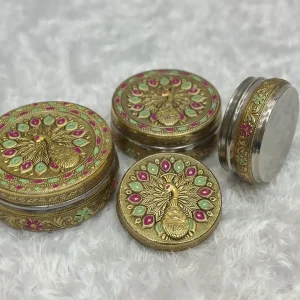Meenakari Peacock Design Oxydised 4 Inch Stainless Steel Box