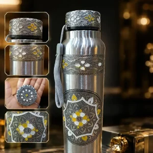 Meenakari Design Elegant Steel Water Bottle 1000ml Gift Set