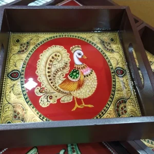 Meenakari Woooden 8 Inch Serving Tray Gift Set