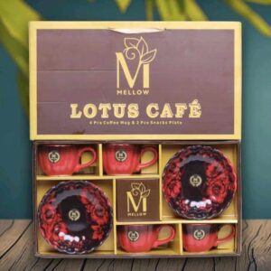 Mello Lotus Cafe (6+2) 4 Pcs Coffee Mug & 2 Pcs Snacks Plate Gift Set