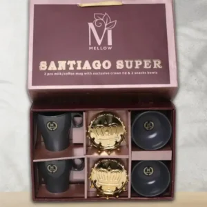 Mellow Santiago Super (2+2) 2 Ceramic Coffee Mugs with Exclusive Crown Lid & 2 Snacks Bowl Gift Set