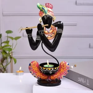 Metal Handicraft Designer Art Krishna T-Light Holder Gift Set