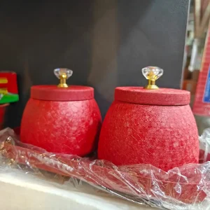 Metal Red Velvet 2pc Dryfruit Jars with Tray Gift Set
