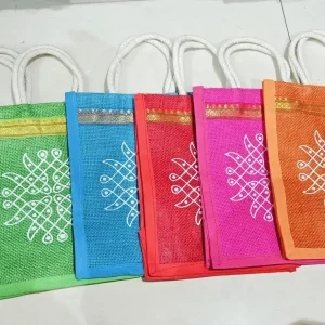 Multicolor Kolam Design Jute Bag 1 Pc Gift Set