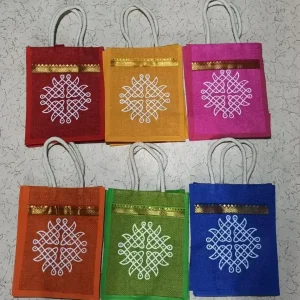 Multicolor Kolam Design Jute Bag 1 Pc Gift Set1