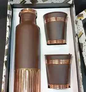 Multicolor Printed Flower Designer 1000ml Copper Water Bottle with 2 Glass Gift Set3