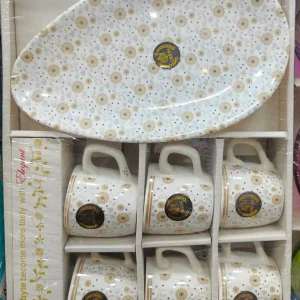 Orion Floral Ceramic 6 Cups & 1 Snack Platter Gift Set