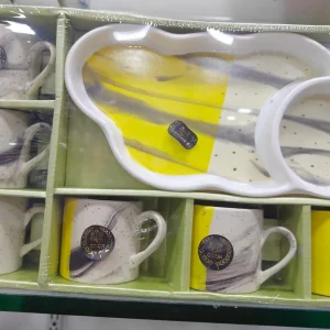 Orion designer Cloud Shape Tiffin Platter & 6Pcs Ceramic Coffee Mugs Gift Set