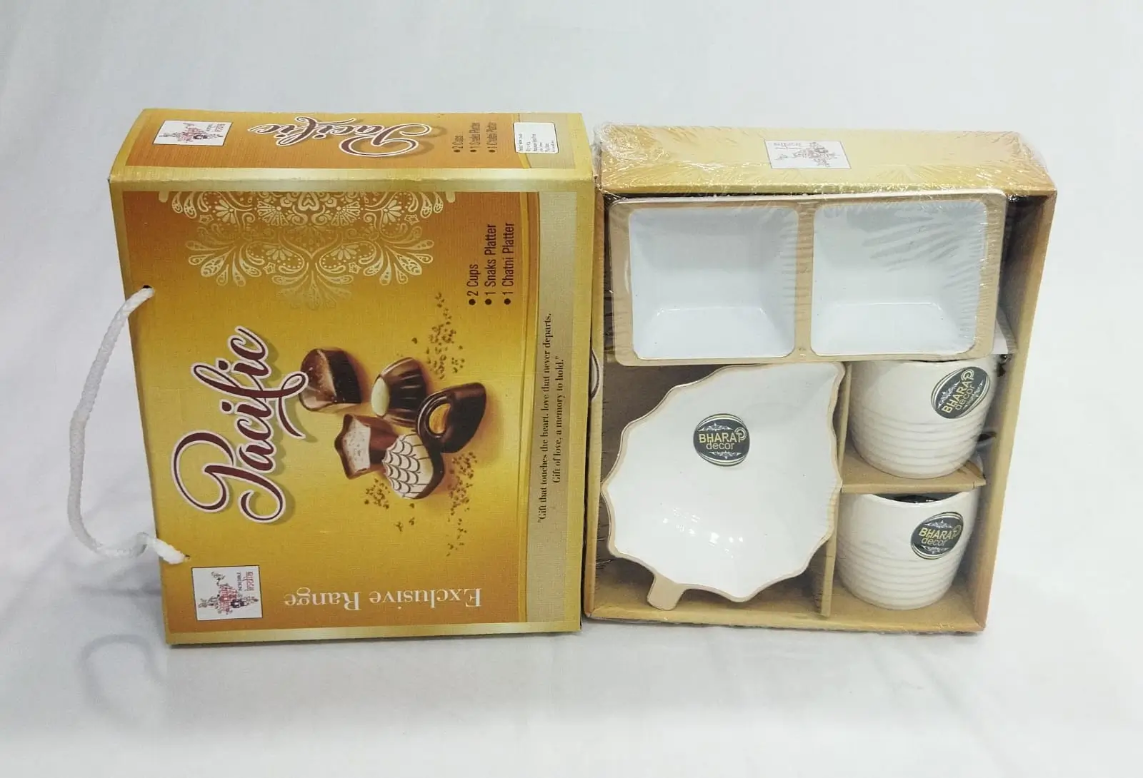 Pacific Ceramic 2 Cups 1 Platter & 1 Chutney Platter 4Pcs Gift Set