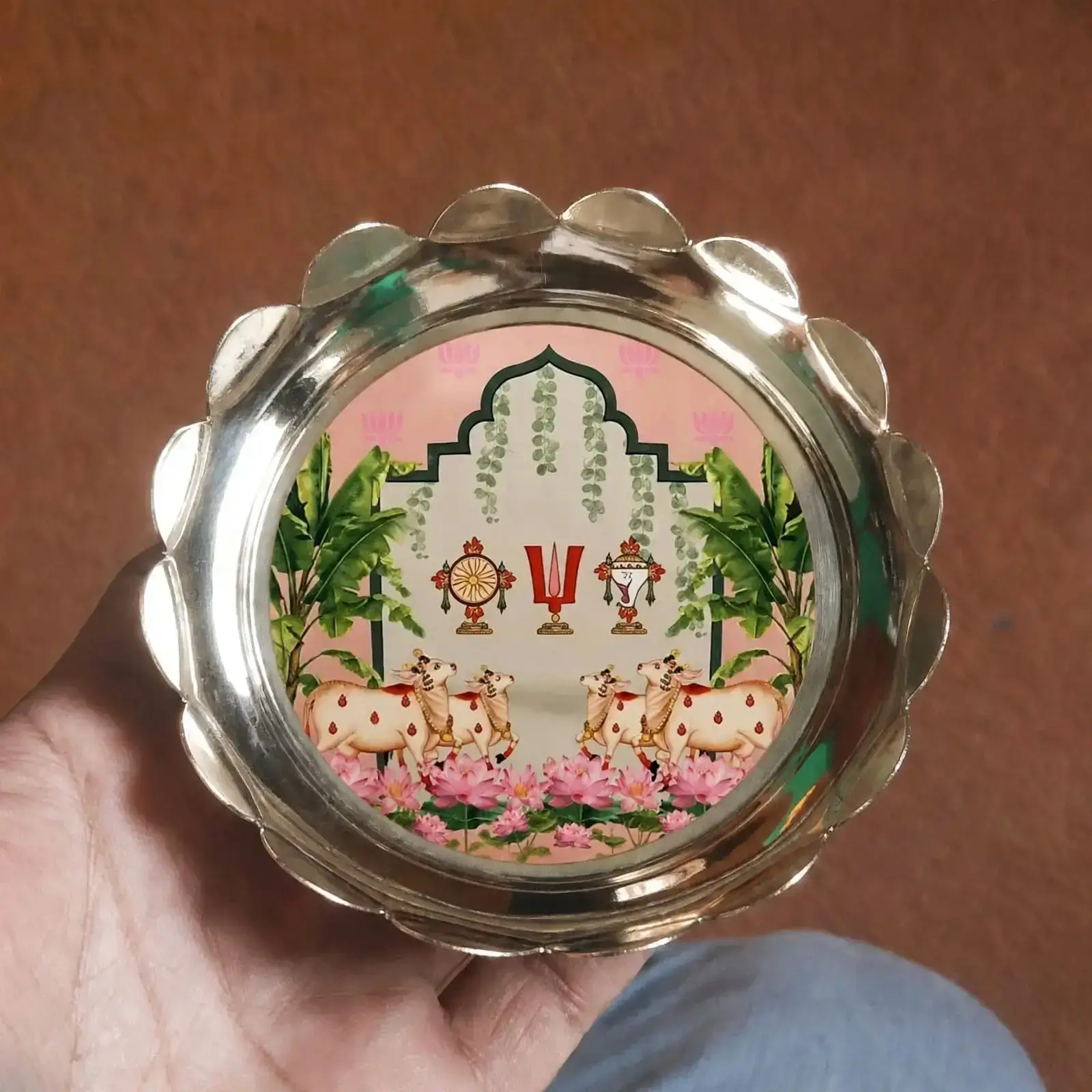 Pichwai Brass 4 inch Pooja Bowl with Base Gift Set