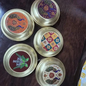 Pichwai Design Pure Brass 4 inch Masala Box Gift Set