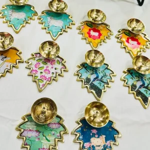 Pichwai Pure Brass Multi Design 4 Inch Leaf Diya 1Pc Gift Set4.