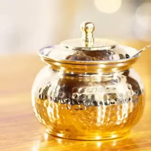 Pure Brass Hammered Design Ghee Lota 250ml with Spoon 1 Pc Gift Set