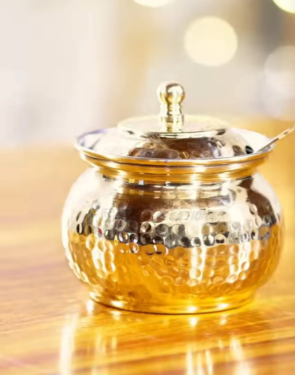 Pure Brass Hammered Design Ghee Lota 250ml with Spoon Return Gifts