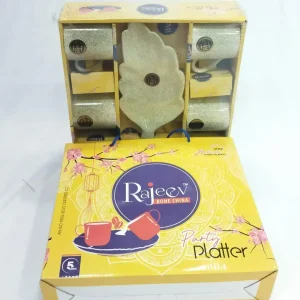 Rajeev Ceramic 4 Cups & 1 Leaf Party Platter 5Pcs Gift Set