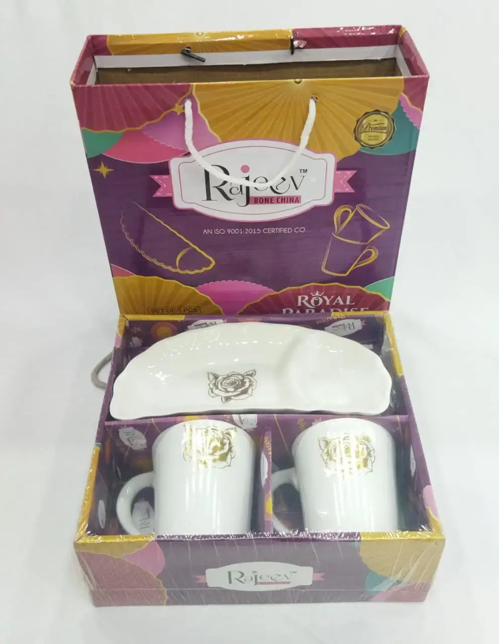 Royal Paradise Ceramic 2 Cups and 1Platter Gift Set