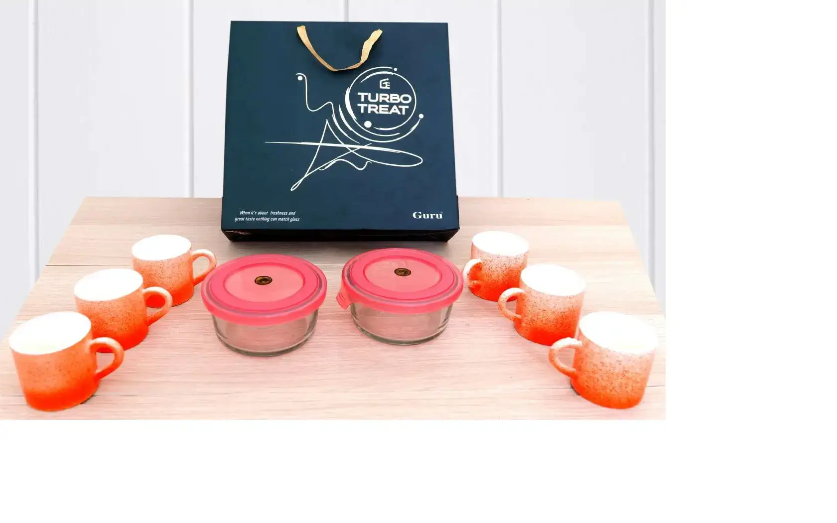 Turbo Treat (6+2) 2 Air Tight Jars & 6 Coffee Mug Gift Set - Orange