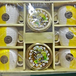 Venice Milk Cookies 2 Pcs Container Jar with Lid & Ceramic 6pcs Coffee Mugs Gift Set